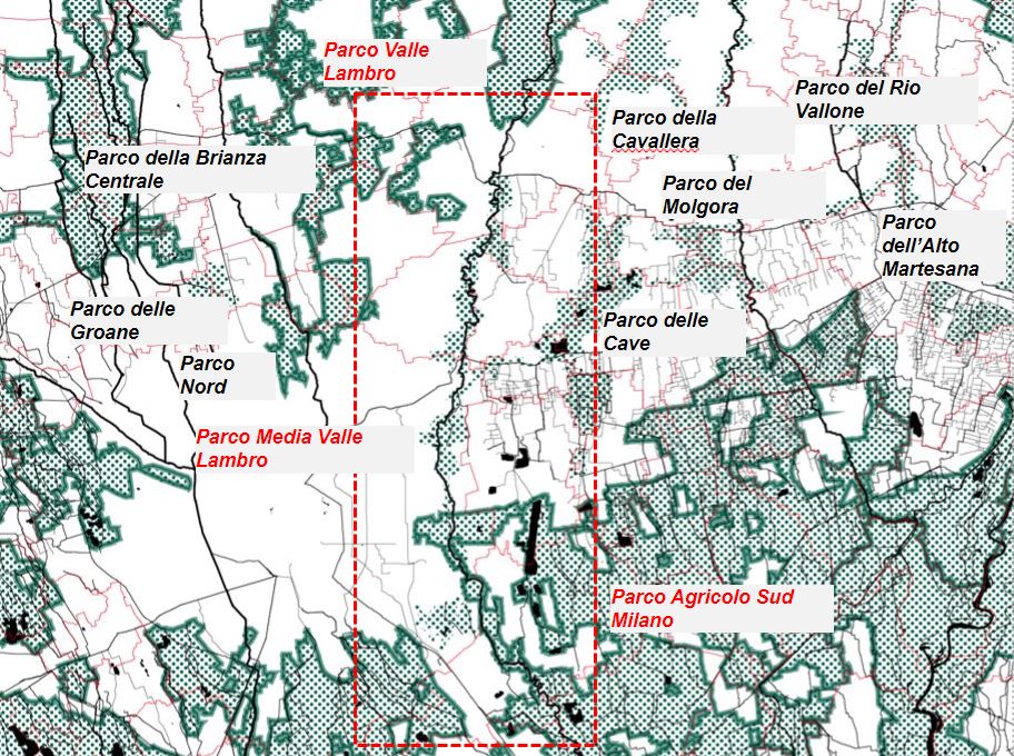 Cartografia del fiume Lambro, Parco Valle Lambro, Parco Media Valle Lambro e Parco Agricolo Sud Milano